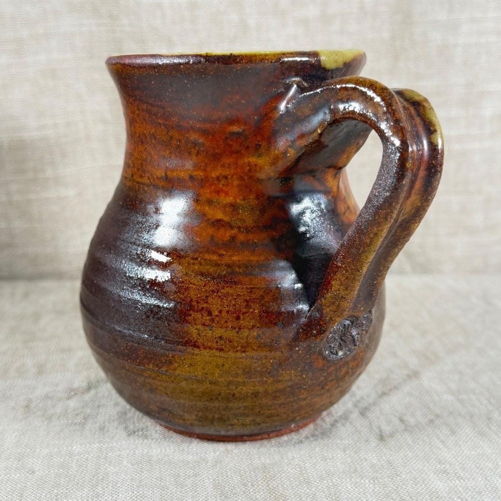 Unbranded Studio Pottery Pitcher Unisex Medium Brown Good Vintage Stamped Logo